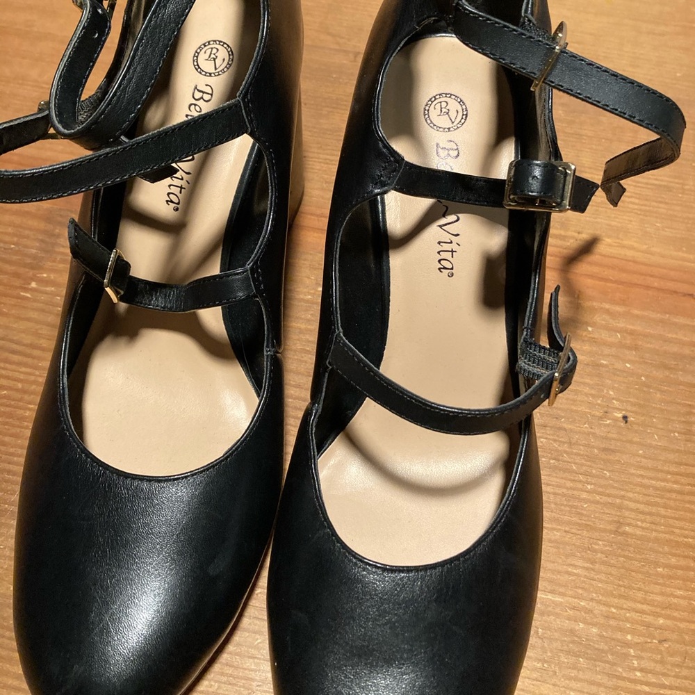 Black strappy high heels